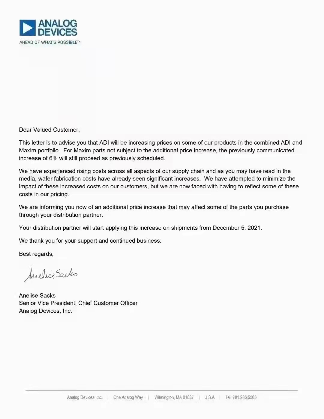 ADI、Silicon计划提价：晶圆制造成本暴涨
