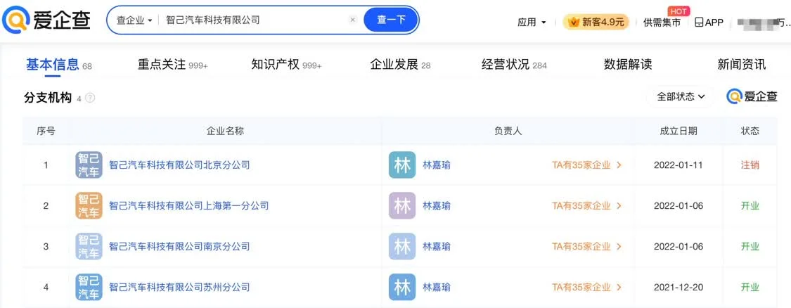智己汽车北京分公司已注销