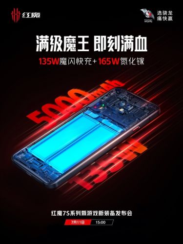 红魔7S系列快充速度揭晓：135W快充魔闪快充加持 最快15分钟搞定