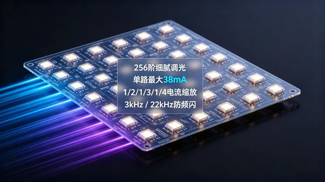 多路氛围灯驱动优选｜HTR3236 36 通道 LED PWM 驱动器，实现细腻无频闪调光