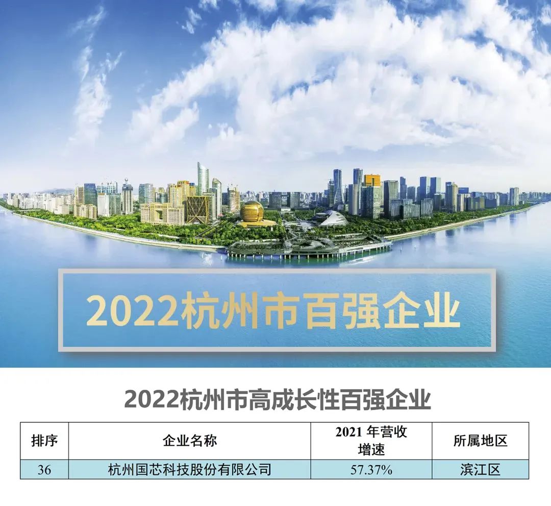 杭州国芯入选 | 2022杭州市高成长性百强企业榜单