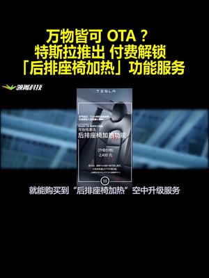 万物皆可OTA？特斯拉推出付费解锁「后排座椅加热」功能服务