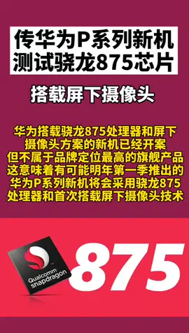 华为手机 传华为P系列新机测试骁龙875芯片 搭载屏下摄像头，期待嘛☺️
