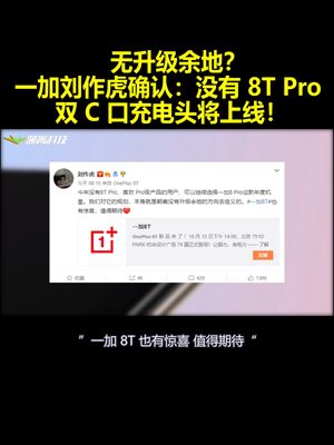 无升级余地？一加刘作虎确认：没有8TPro 双C口充电头将上线！