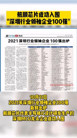 航顺芯片入围深圳行业领袖企业100强 航顺芯片 国产MCU 深圳企业 最新消息
